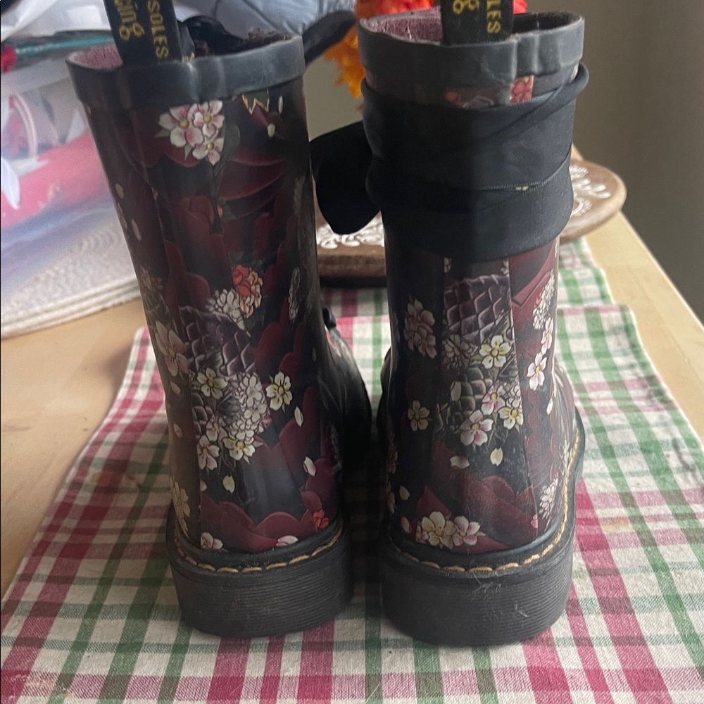 Dr. Martens Black Floral Combat Boots - Picture 3 of 4